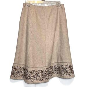 NWT Ann Taylor Khaki Size S Embroidered Lined A-Line Midi Skirt